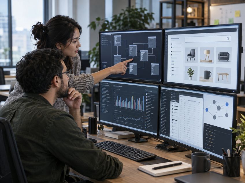 software engineers examining database structures